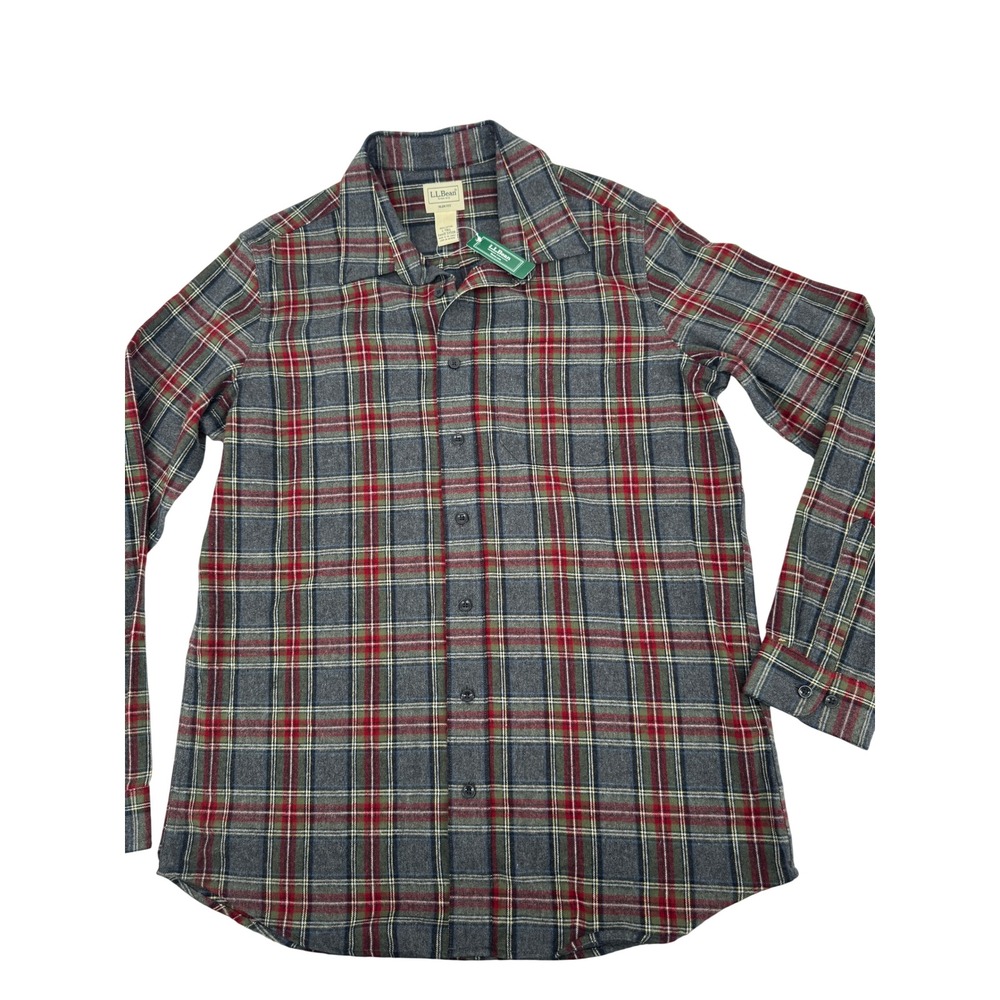 L.L. Bean Flannel Shirt Mens L Tall Grey Stewart Plaid Slim Fit Cotton NEW NWT